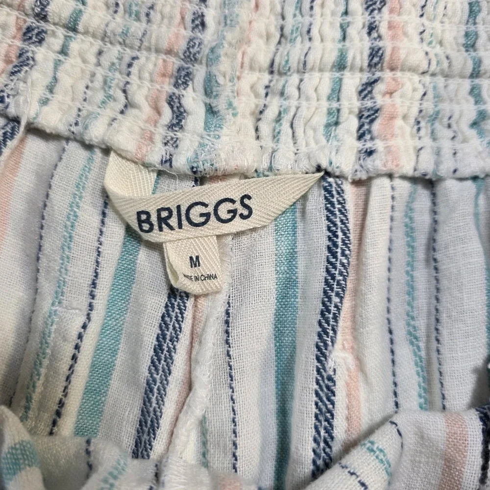 Briggs Womens Linen Blend Striped Smocked Waist Shorts Blue Coral Medium‎